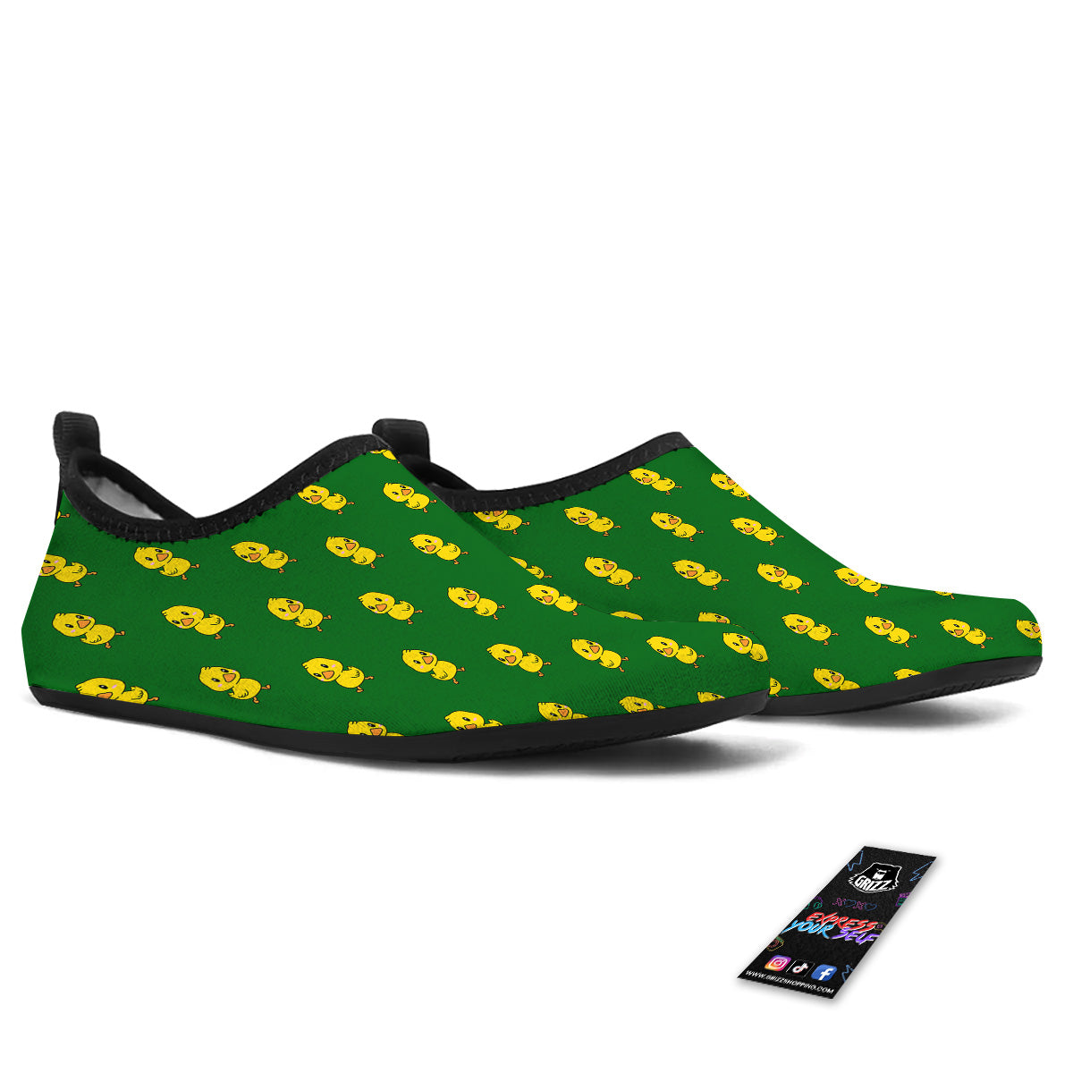 Green Rubber Duck Print Pattern Water Shoes-grizzshop