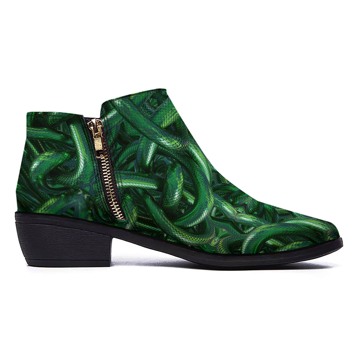 Green Snake 3D Print Pattern Ankle Boots-grizzshop