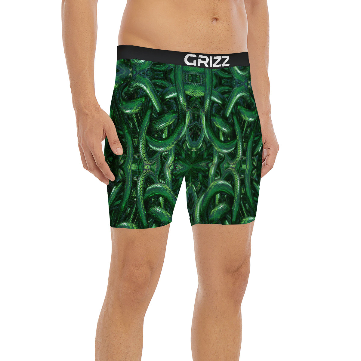 Green Snake 3D Print Pattern Boxer Briefs-grizzshop