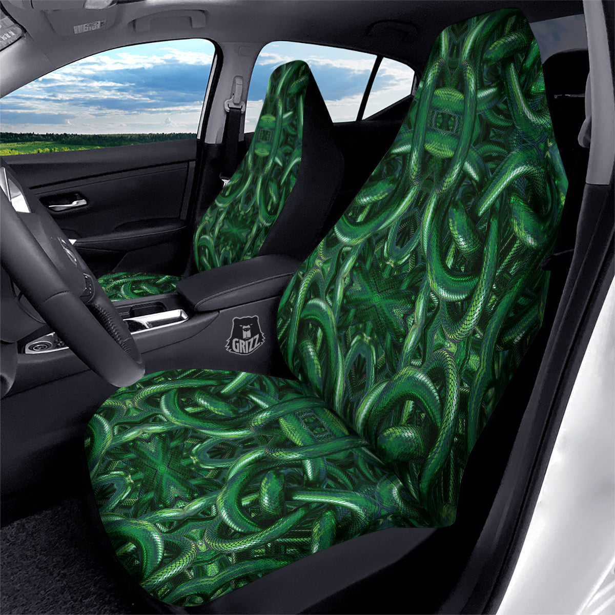 Green Snake 3D Print Pattern Car Seat Covers-grizzshop