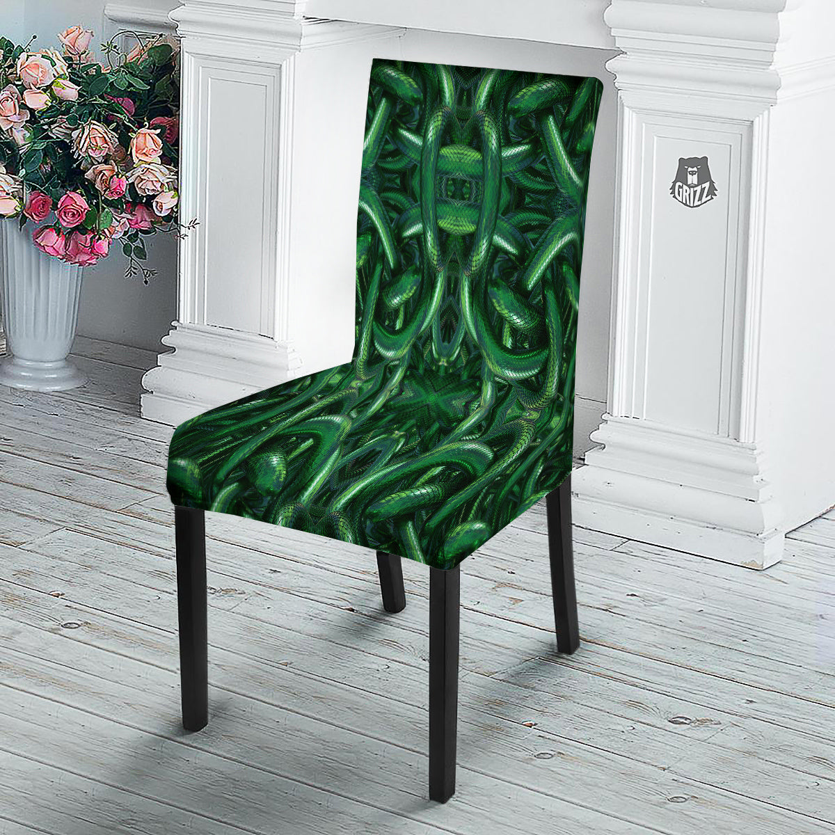 Green Snake 3D Print Pattern Dining Chair Slipcover-grizzshop