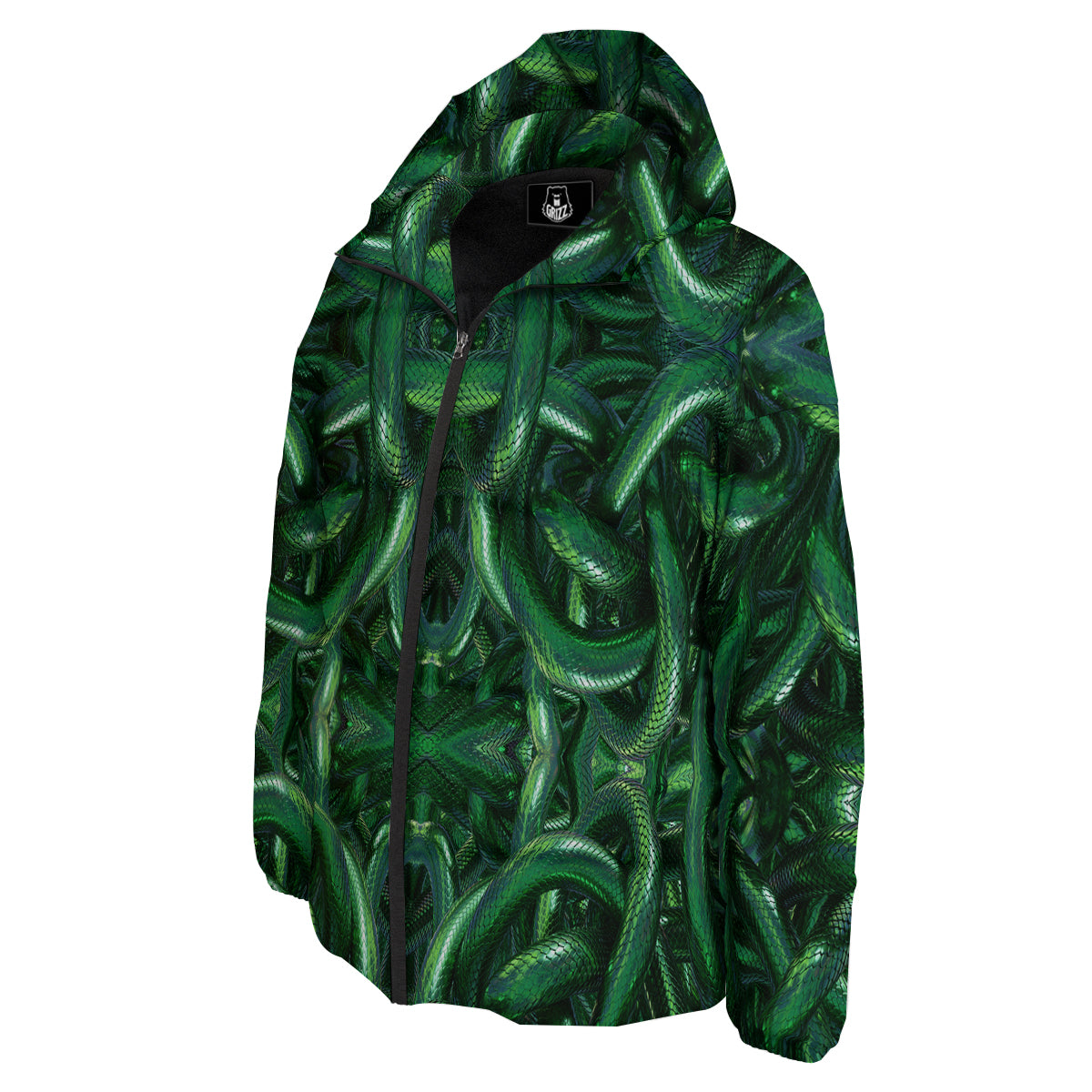 Green Snake 3D Print Pattern Down Jacket-grizzshop