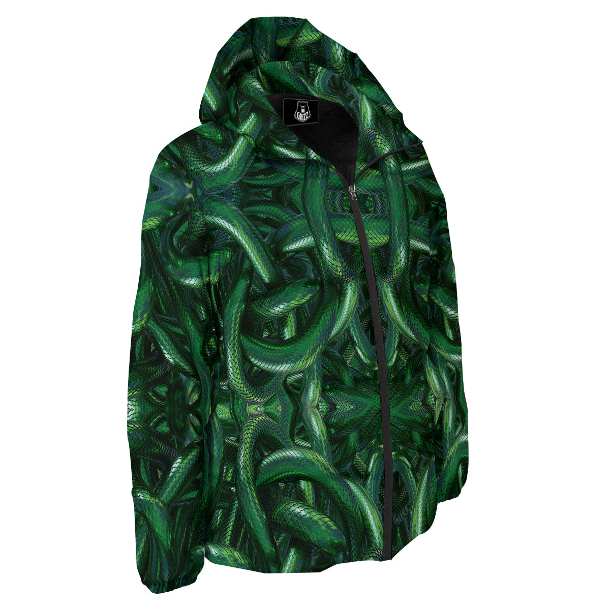 Green Snake 3D Print Pattern Down Jacket-grizzshop