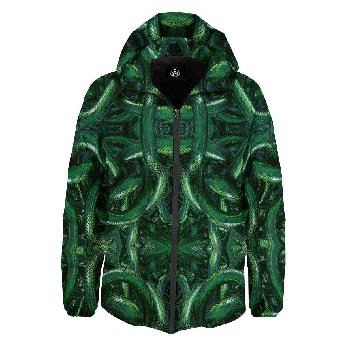 Green Snake 3D Print Pattern Down Jacket-grizzshop