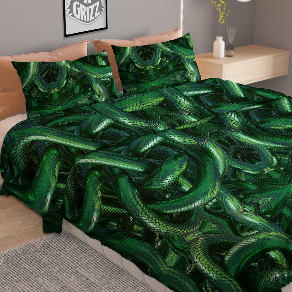 Green Snake 3D Print Pattern Duvet Cover Bedding Set