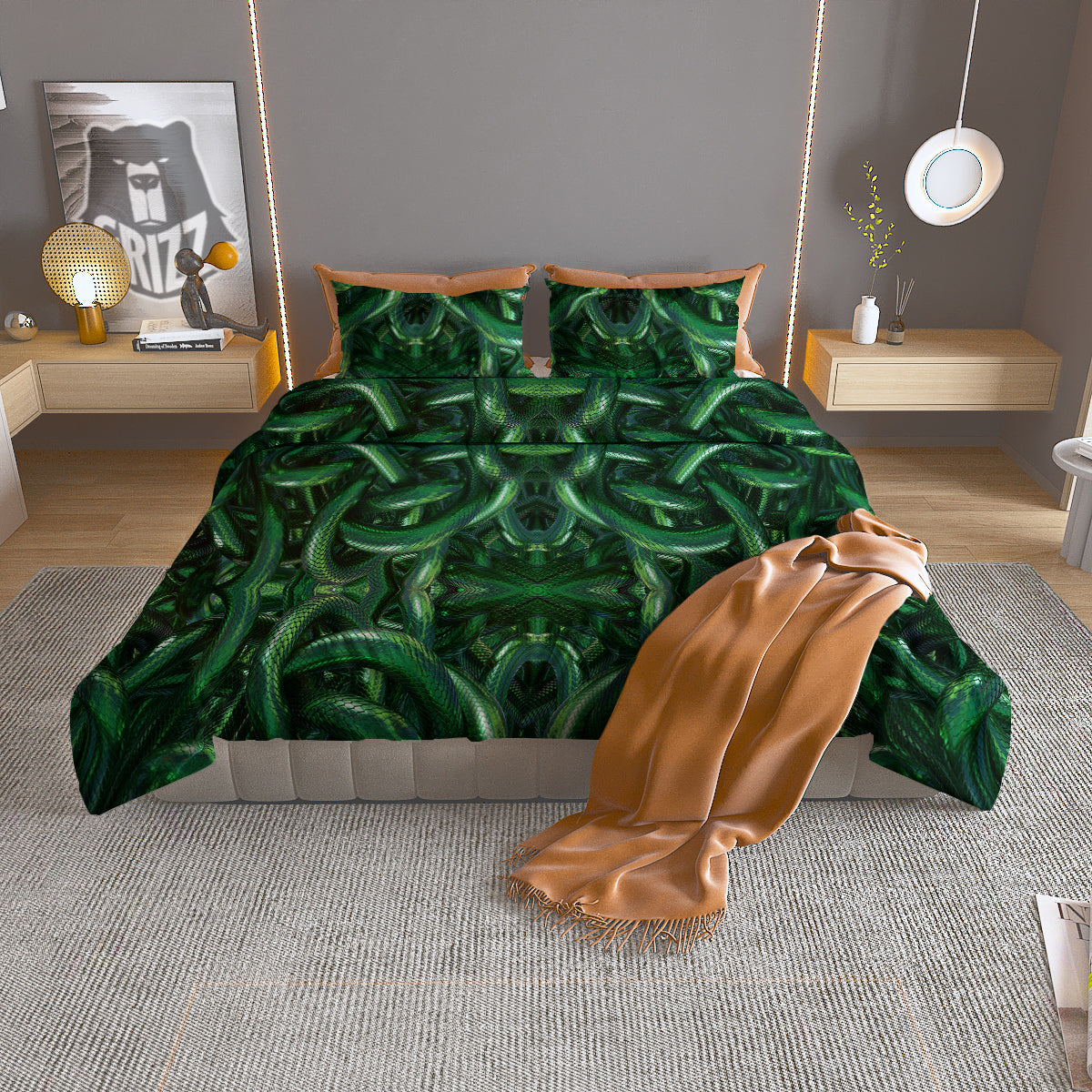 Green Snake 3D Print Pattern Duvet Cover Bedding Set