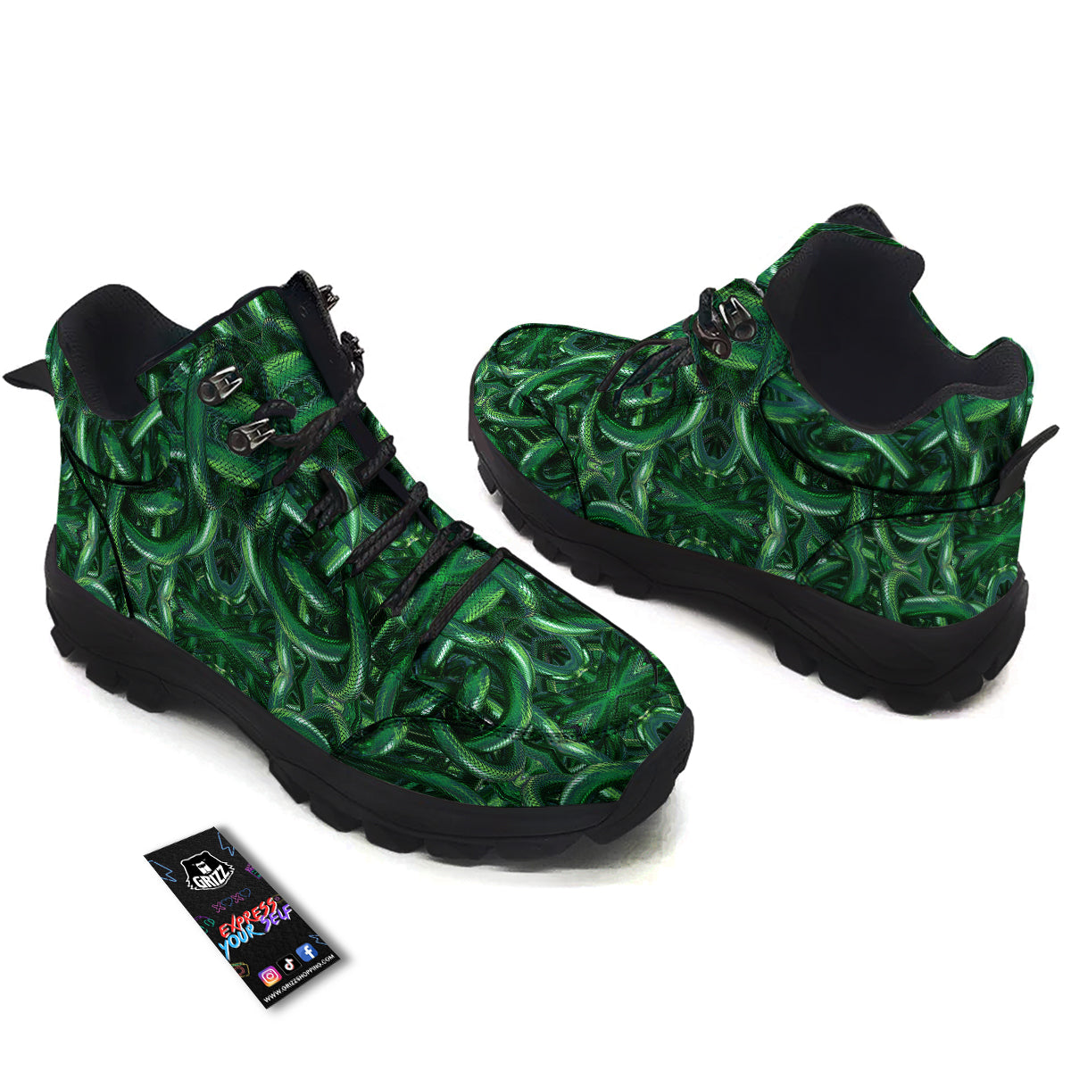 Green Snake 3D Print Pattern Hiking Shoes-grizzshop
