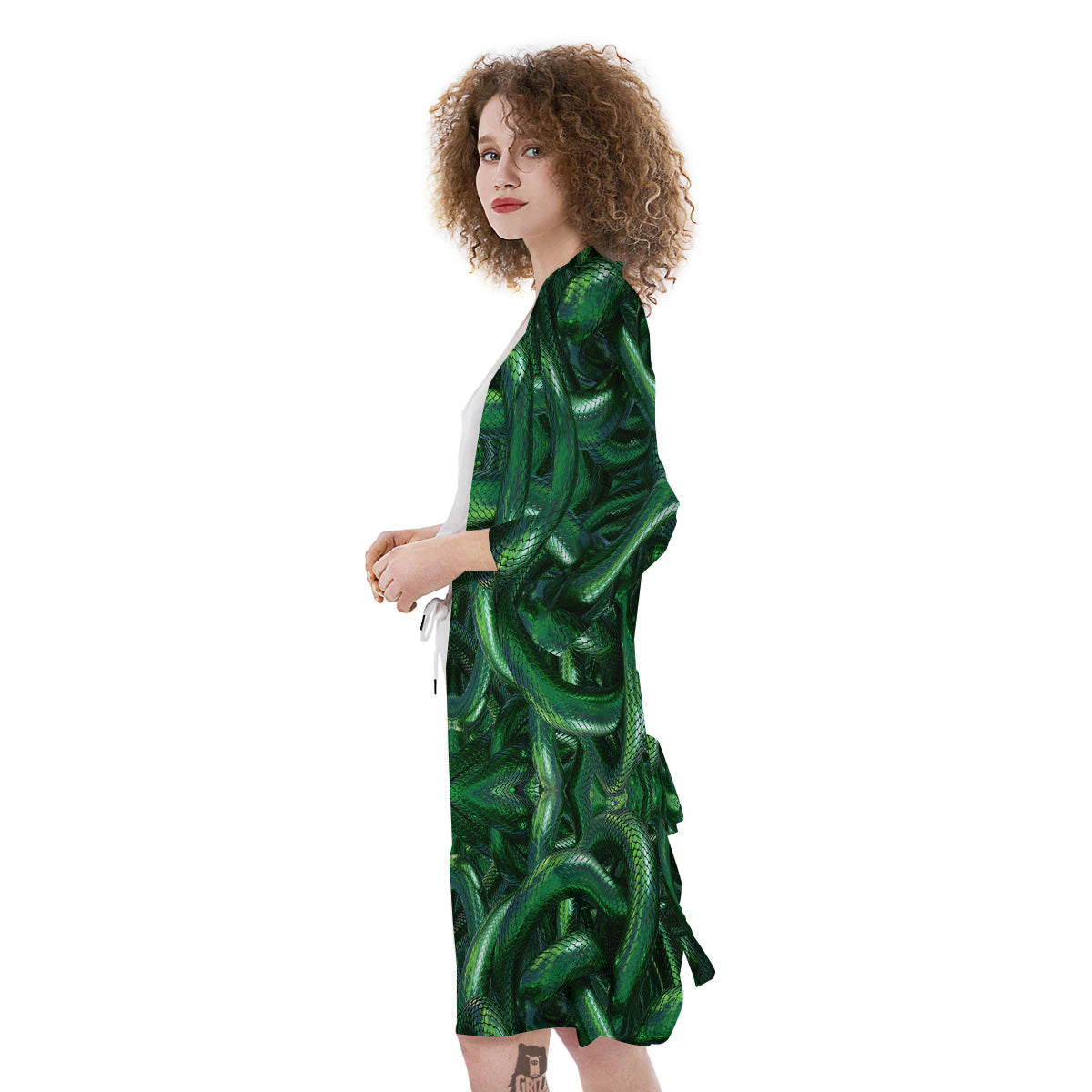 Green Snake 3D Print Pattern Kimono-grizzshop