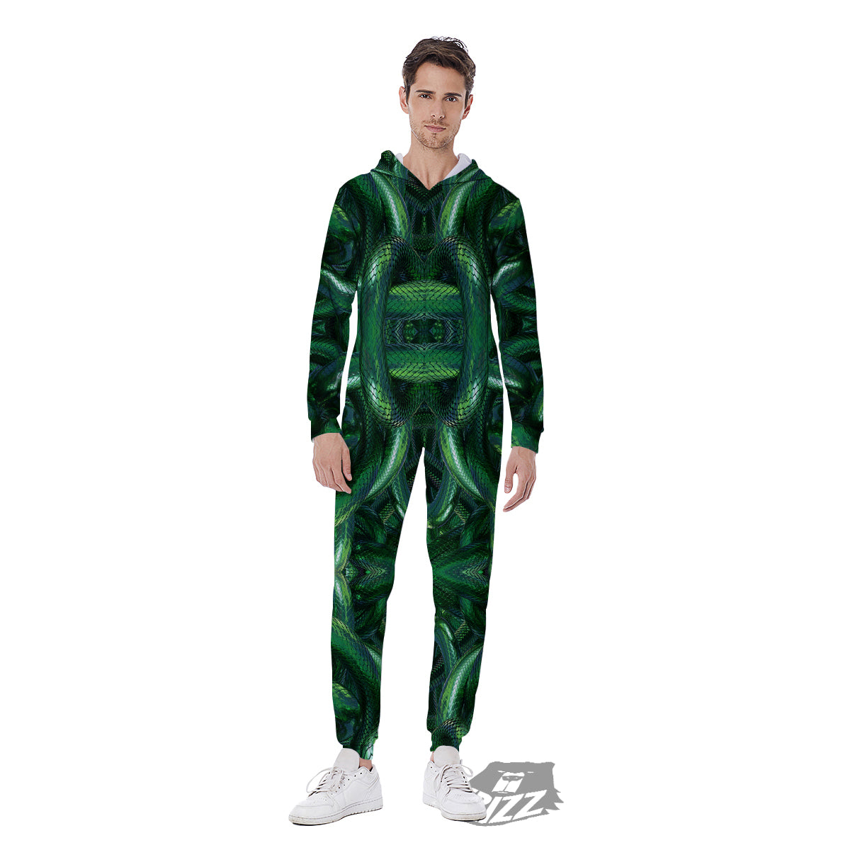 Green Snake 3D Print Pattern Men's Jumpsuit-grizzshop