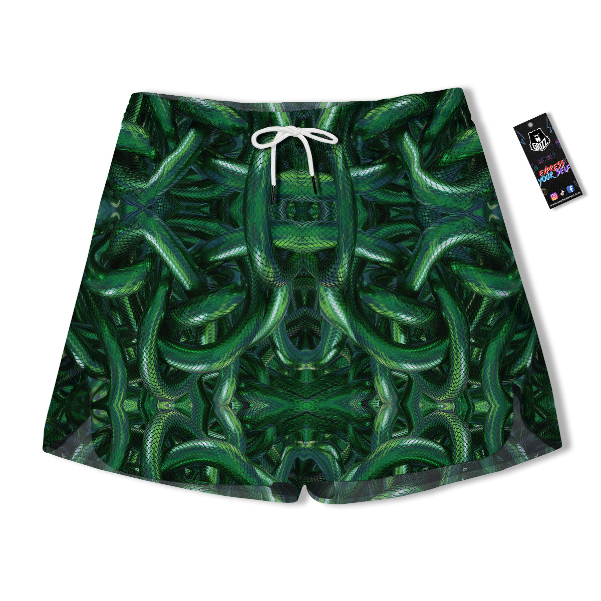Green Snake 3D Print Pattern Men's Running Shorts-grizzshop