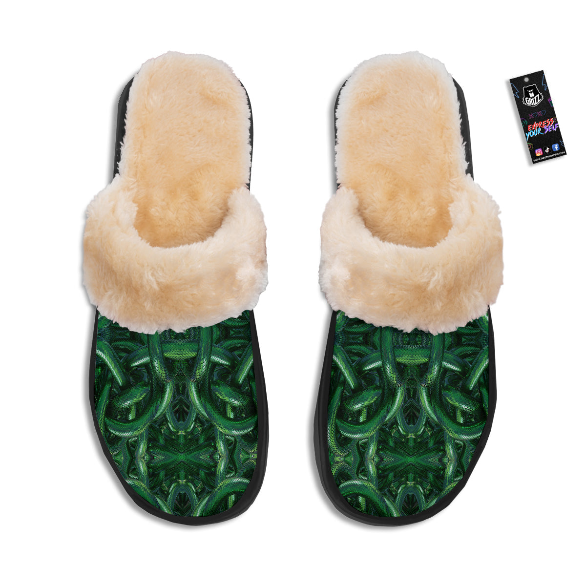 Green Snake 3D Print Pattern Slippers-grizzshop