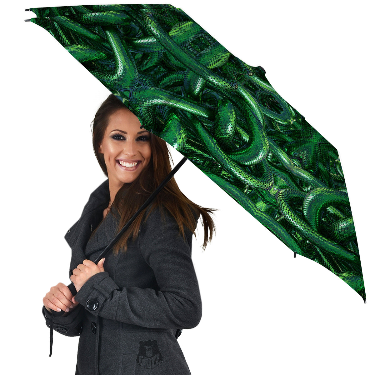 Green Snake 3D Print Pattern Umbrella-grizzshop
