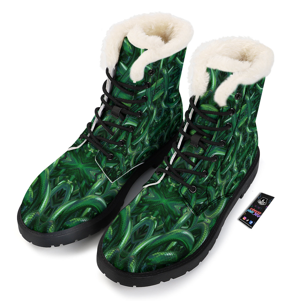 Green Snake 3D Print Pattern Winter Boots-grizzshop