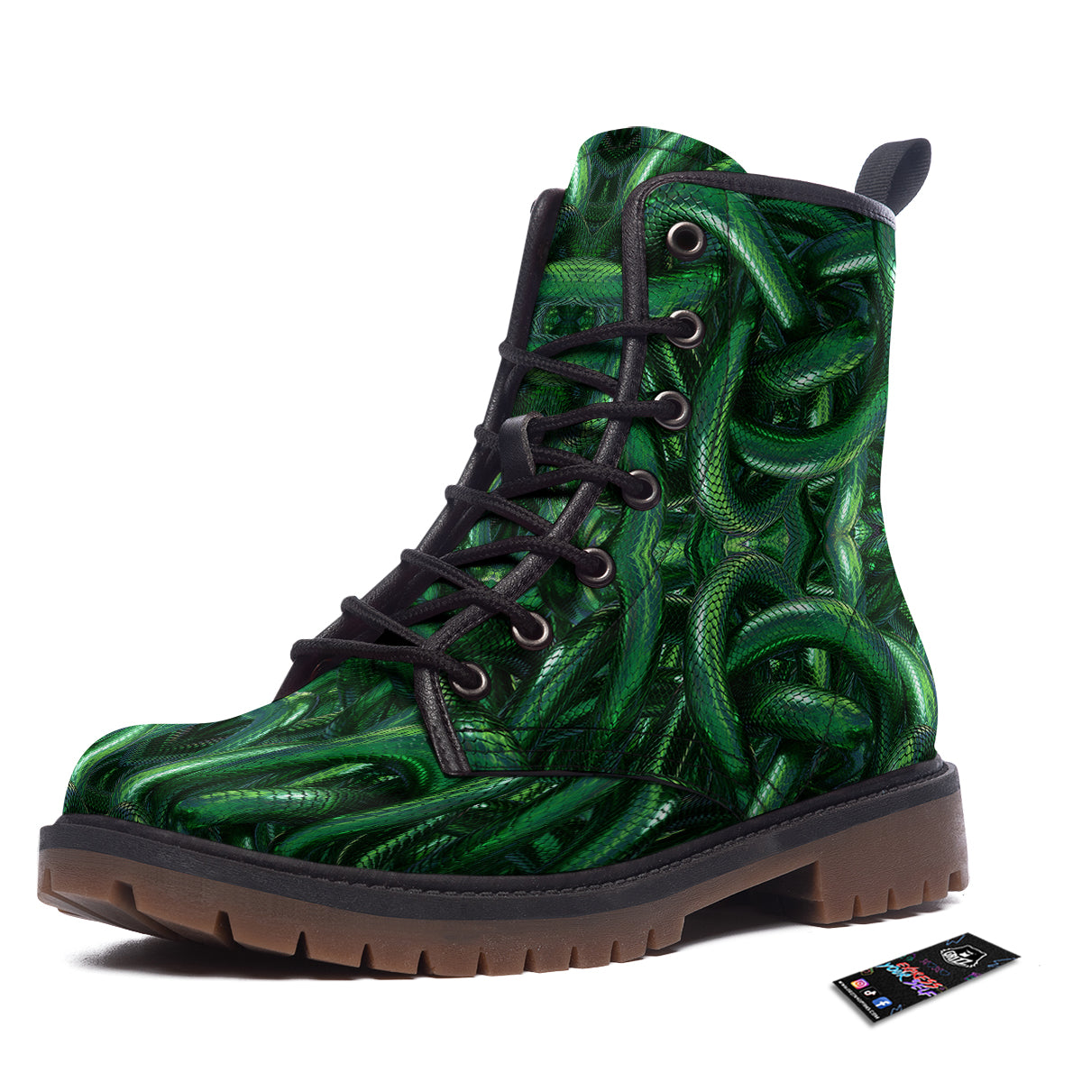 Green Snake 3D Print Pattern Work Boots-grizzshop