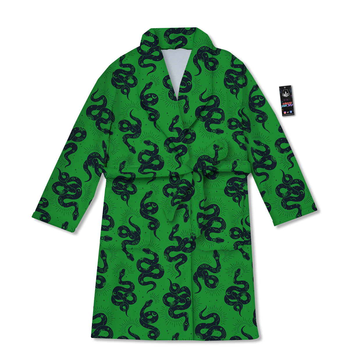 Green Snake Magic Eye Print Pattern Bathrobe-grizzshop