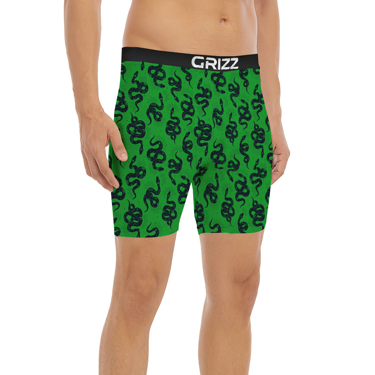 Green Snake Magic Eye Print Pattern Boxer Briefs-grizzshop