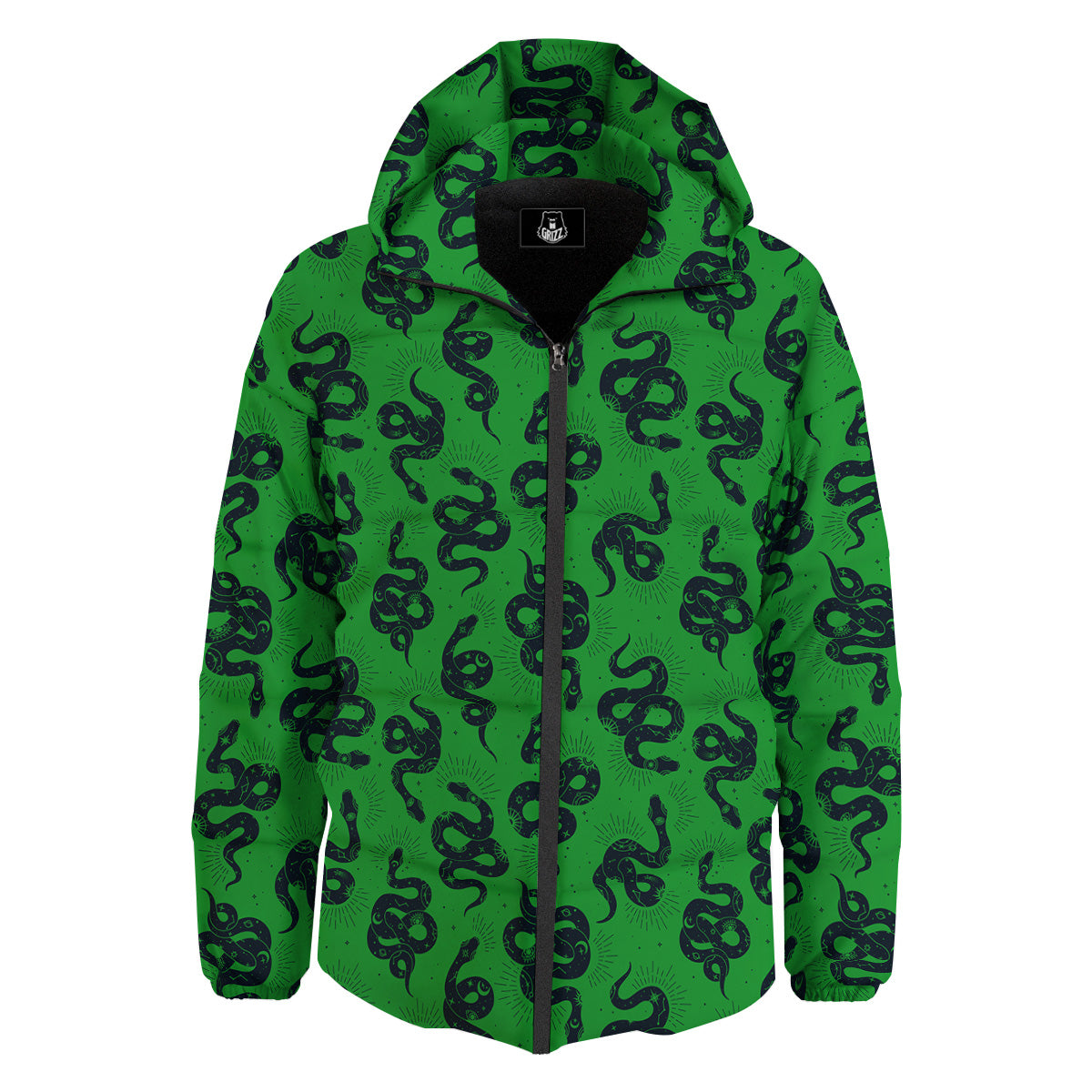 Green Snake Magic Eye Print Pattern Down Jacket-grizzshop