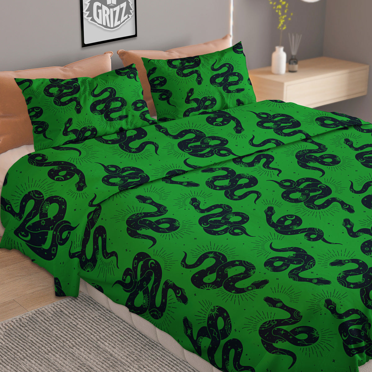 Green Snake Magic Eye Print Pattern Duvet Cover Bedding Set