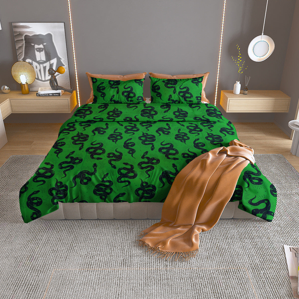 Green Snake Magic Eye Print Pattern Duvet Cover Bedding Set