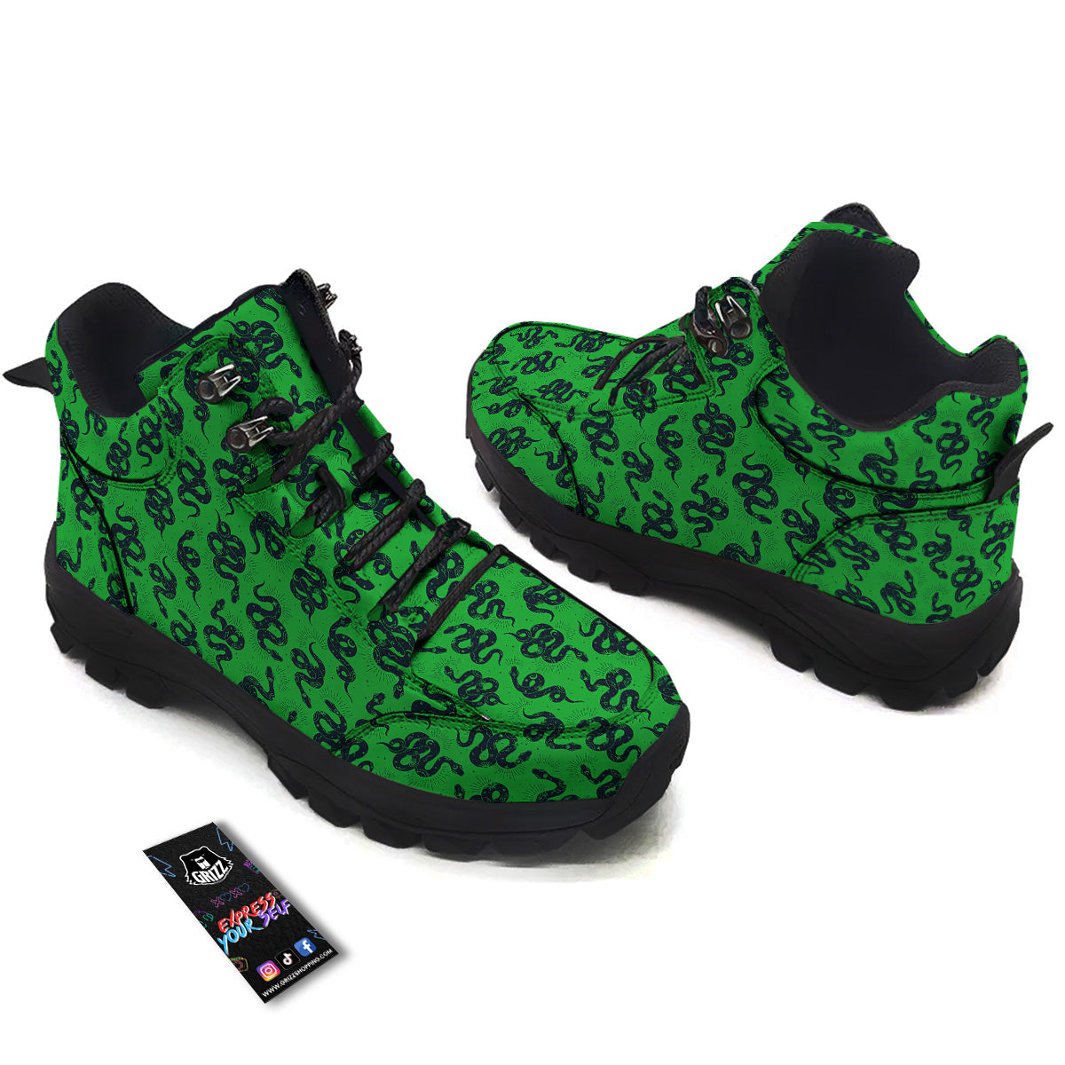 Green Snake Magic Eye Print Pattern Hiking Shoes-grizzshop