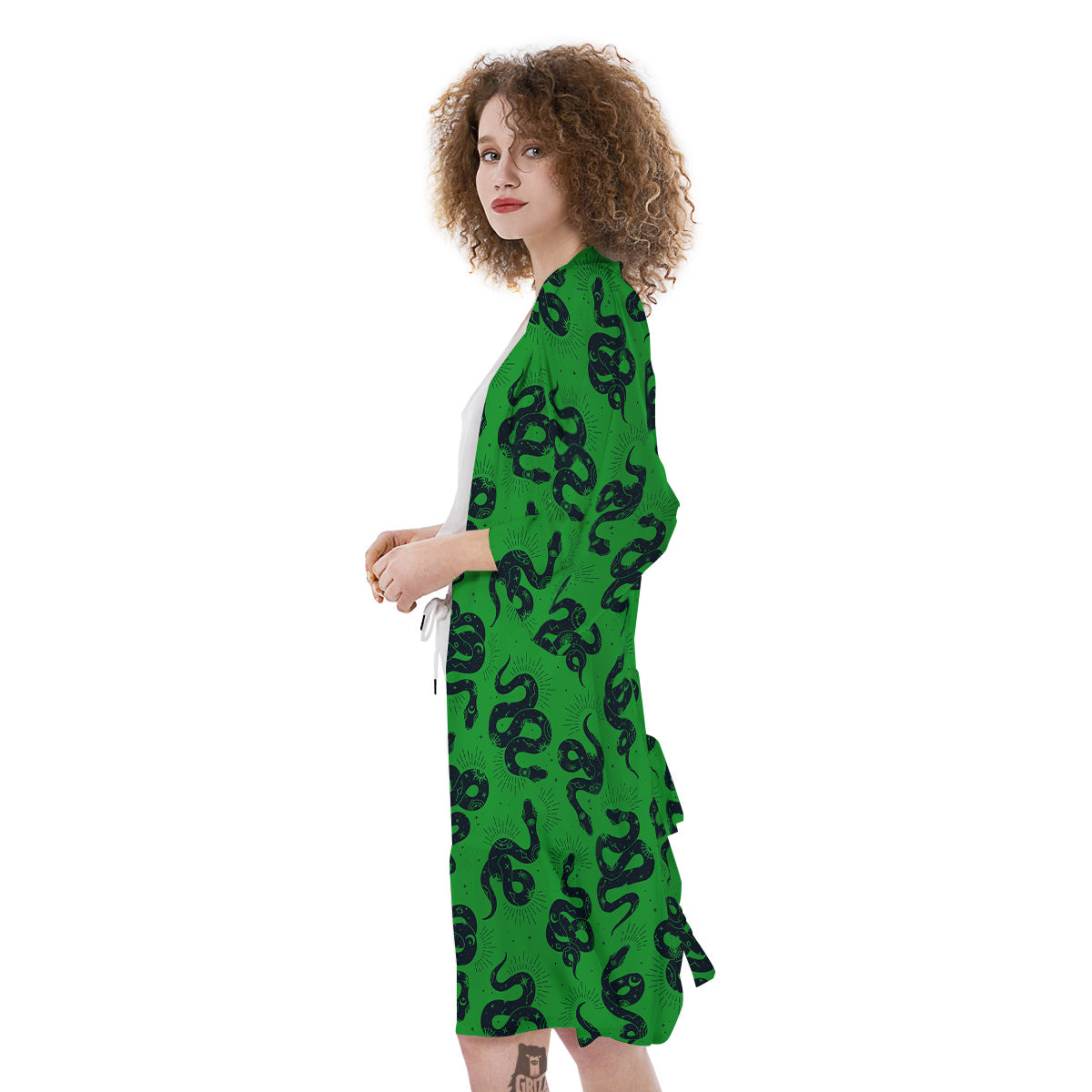 Green Snake Magic Eye Print Pattern Kimono-grizzshop