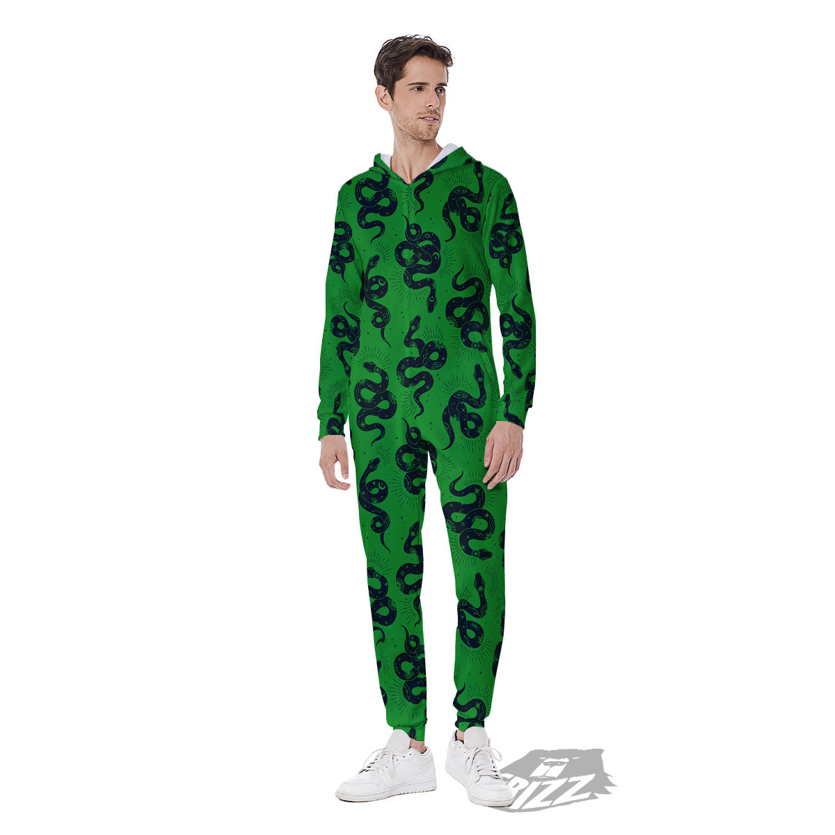 Green Snake Magic Eye Print Pattern Men's Jumpsuit-grizzshop