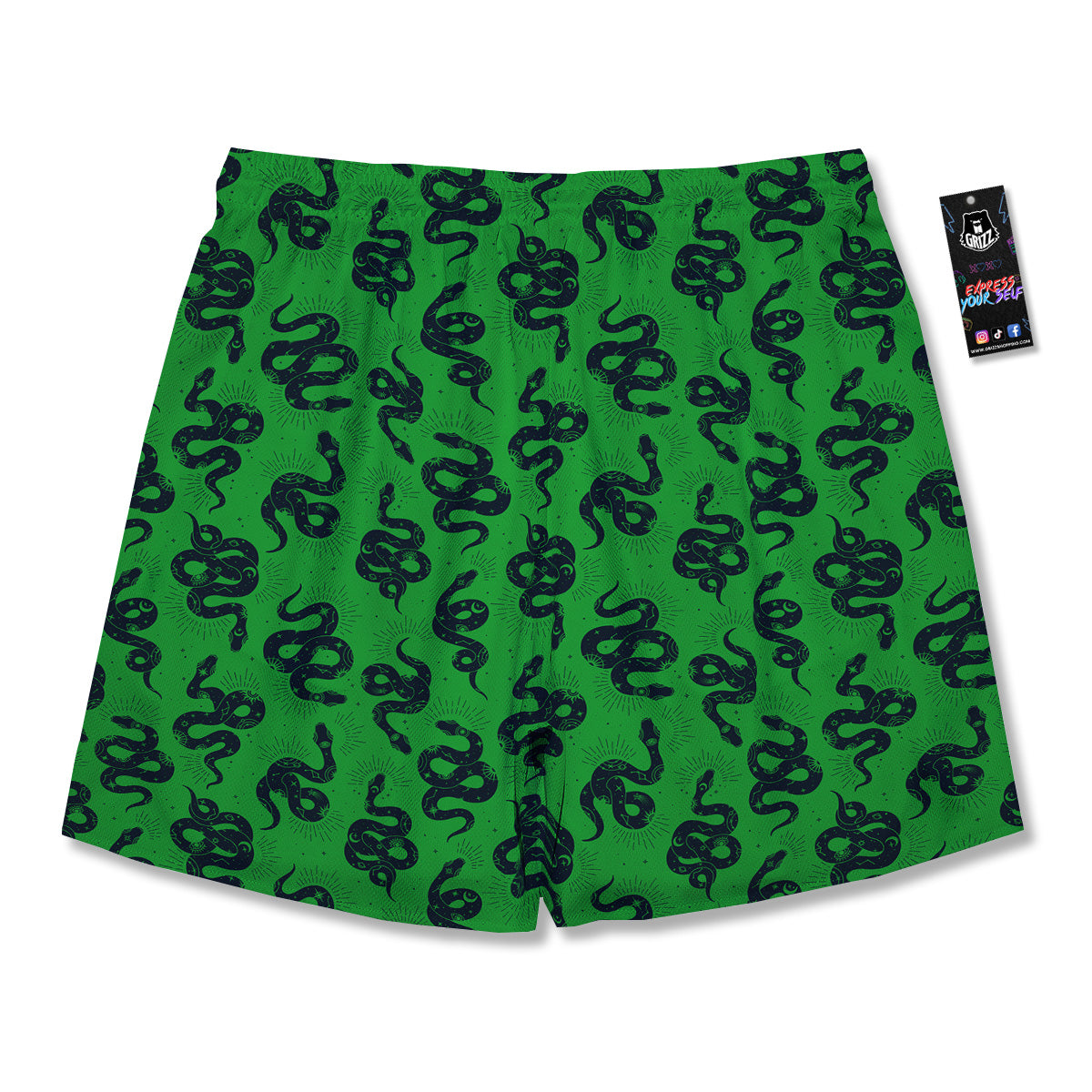 Green Snake Magic Eye Print Pattern Men's Running Shorts-grizzshop