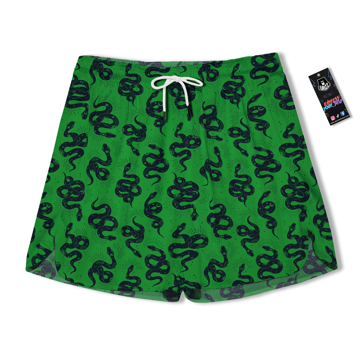 Green Snake Magic Eye Print Pattern Men's Running Shorts-grizzshop