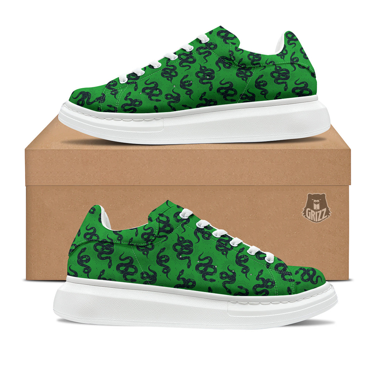 Green Snake Magic Eye Print Pattern Platform Shoes-grizzshop