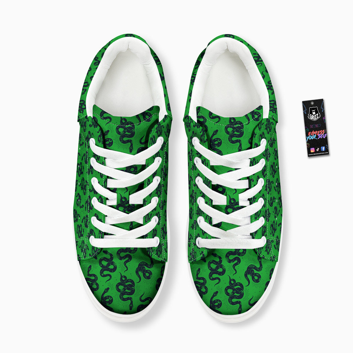 Green Snake Magic Eye Print Pattern Platform Shoes-grizzshop