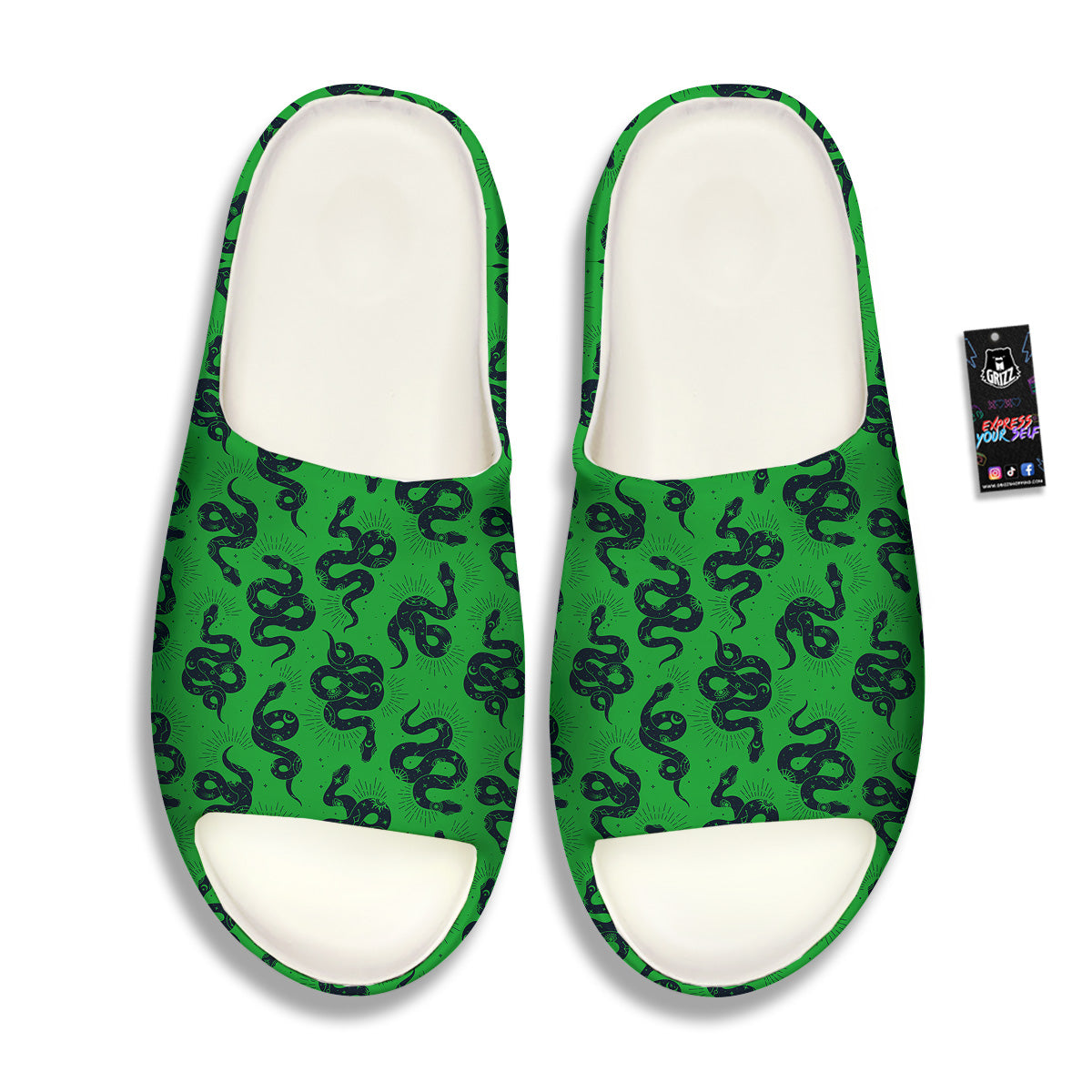 Green Snake Magic Eye Print Pattern Sandals-grizzshop