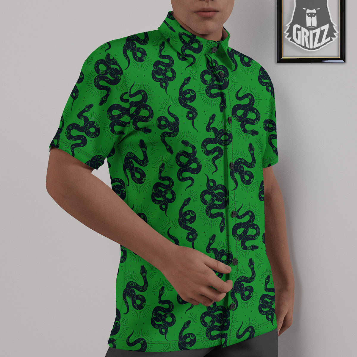 Green Snake Magic Eye Print Pattern Untucked Shirts-grizzshop