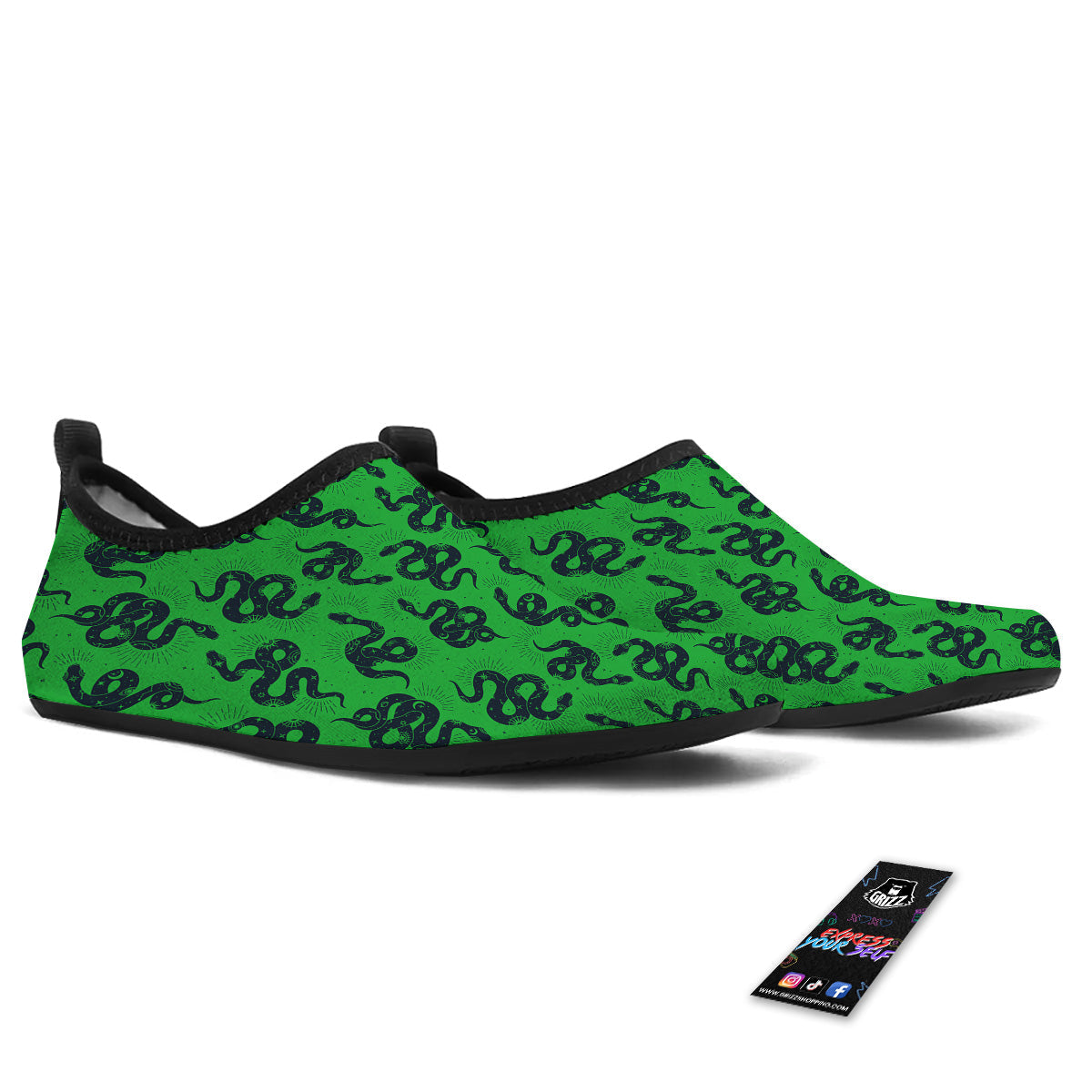 Green Snake Magic Eye Print Pattern Water Shoes-grizzshop
