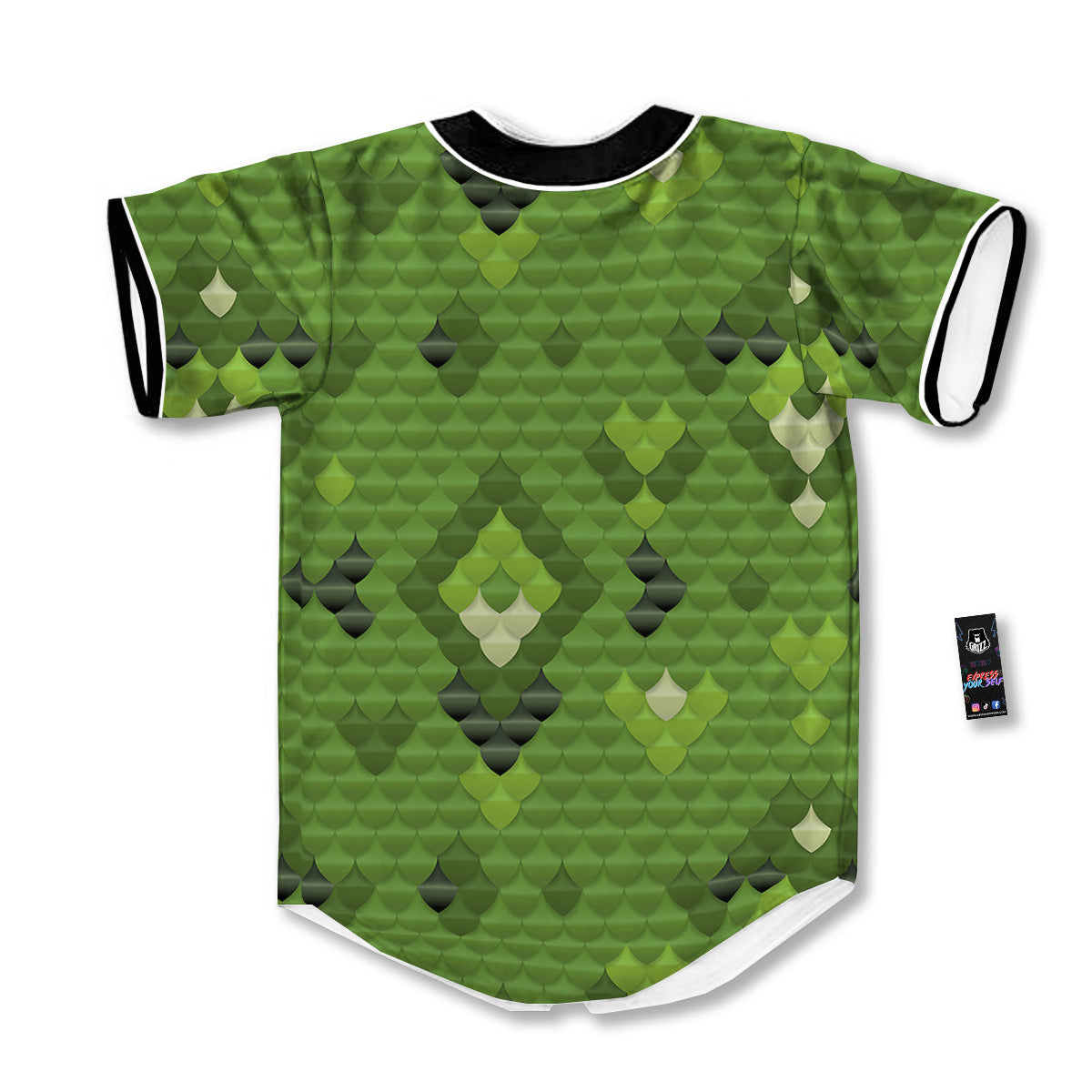 Green Snake Skin Cartoon Print Pattern Baseball Jersey-grizzshop