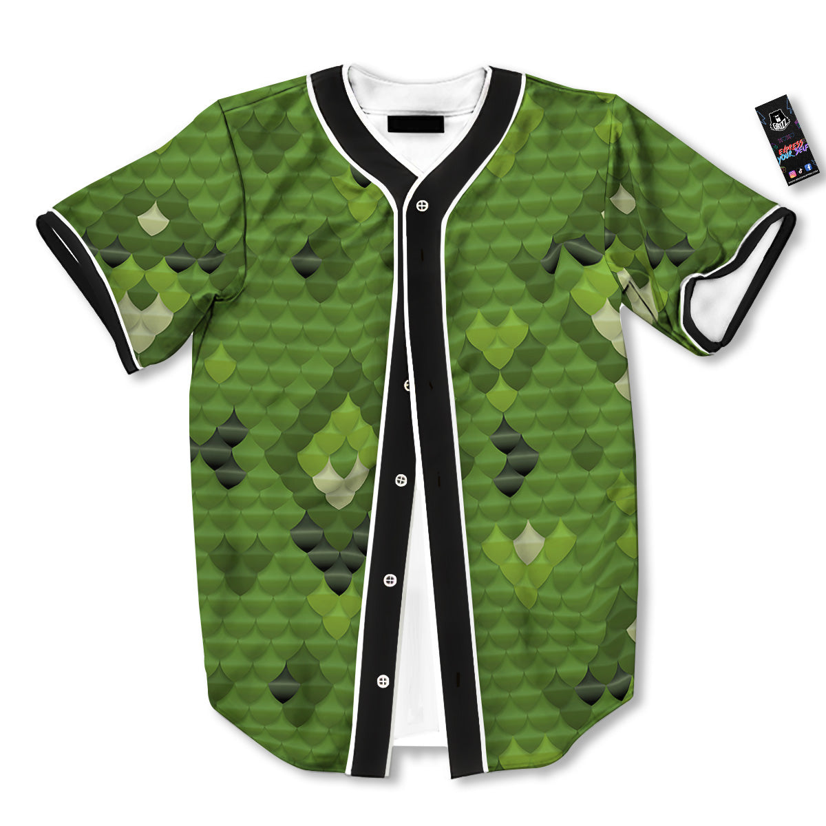 Green Snake Skin Cartoon Print Pattern Baseball Jersey-grizzshop