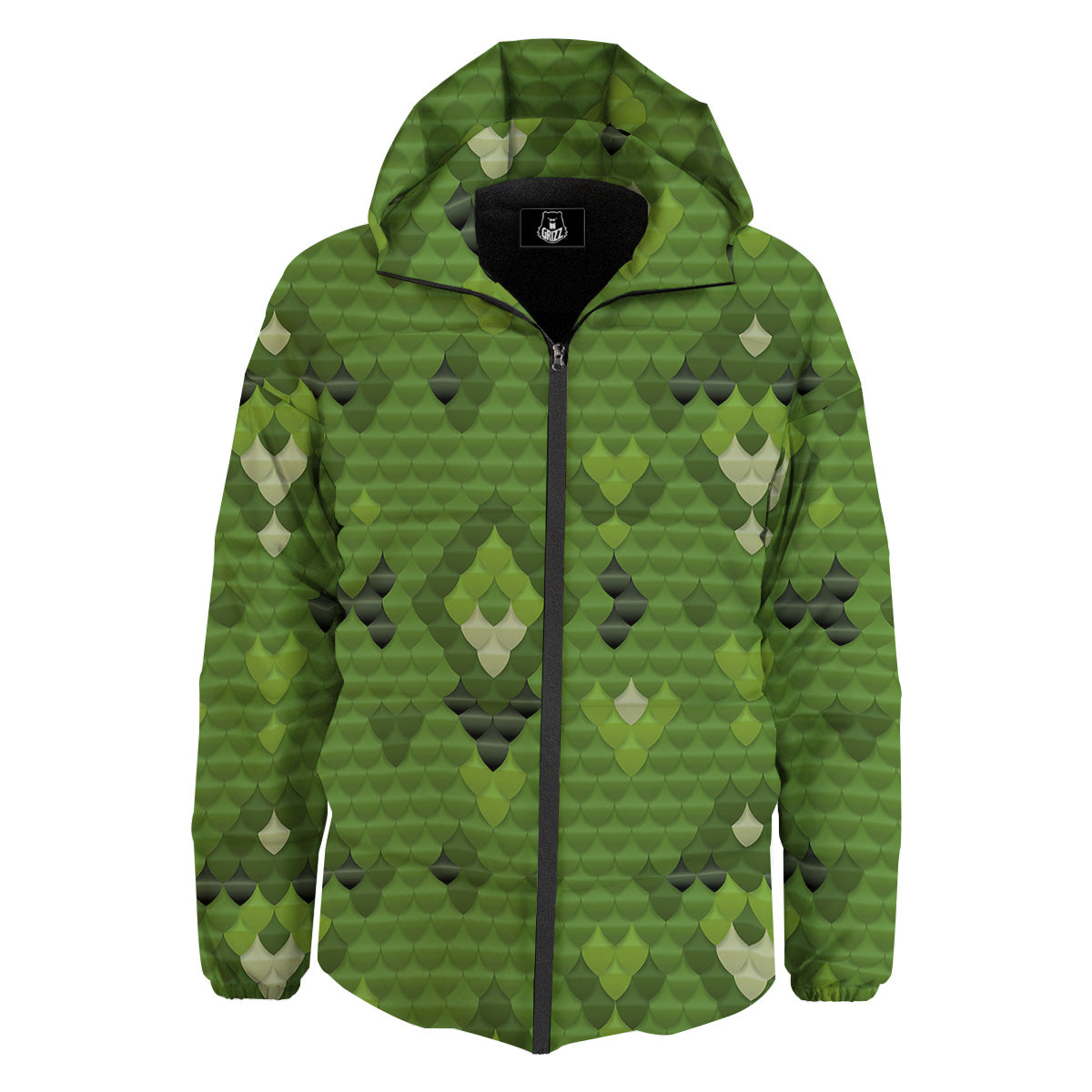 Green Snake Skin Cartoon Print Pattern Down Jacket-grizzshop