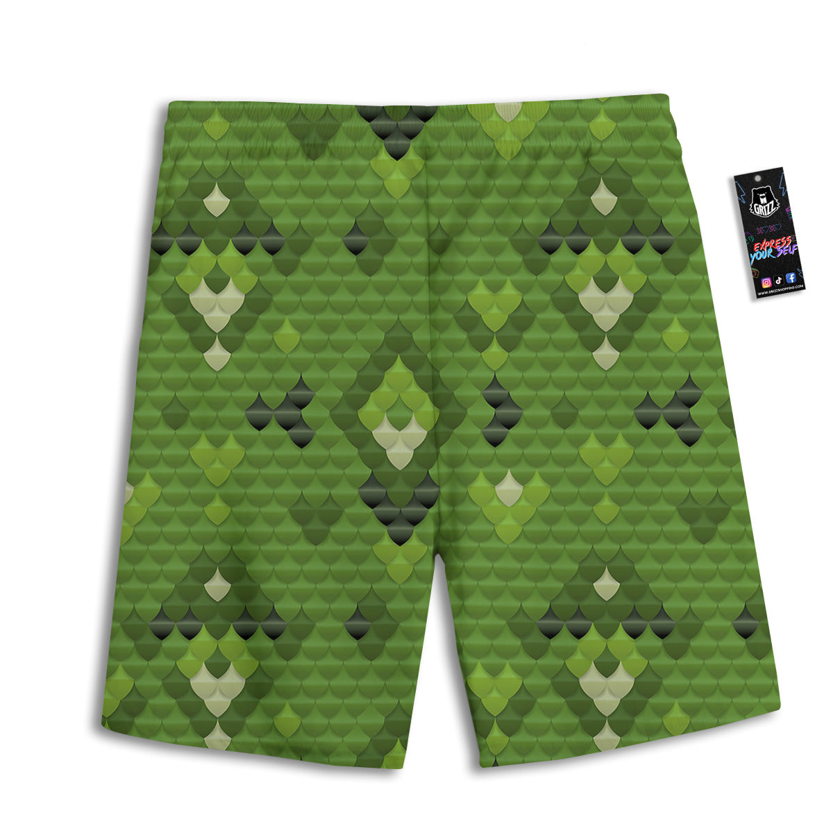 Green Snake Skin Cartoon Print Pattern Men's Athletic Shorts
