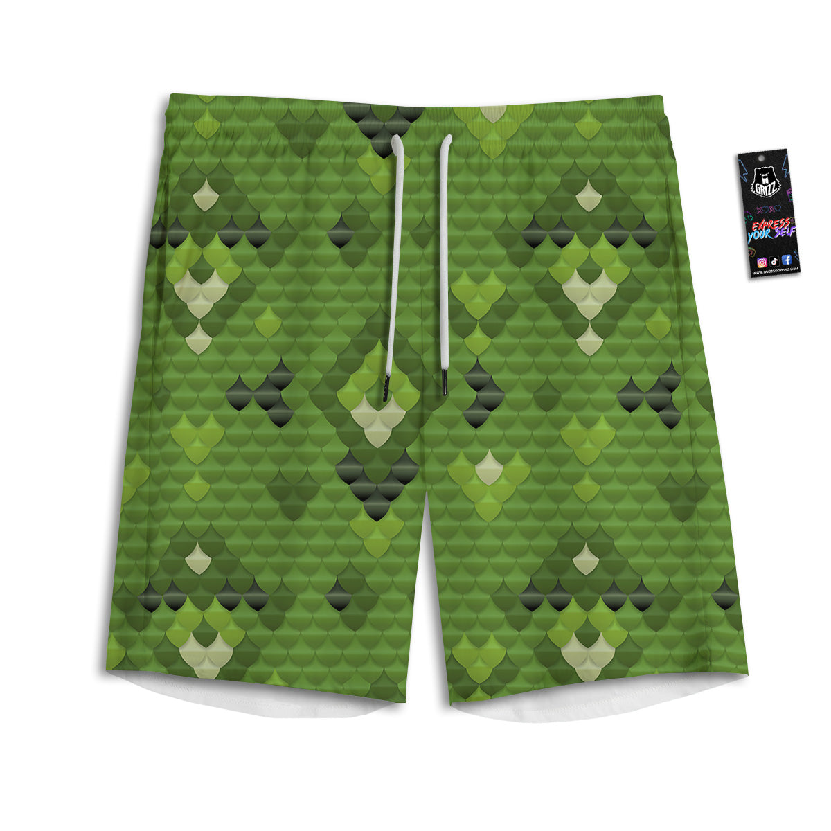 Green Snake Skin Cartoon Print Pattern Men's Athletic Shorts