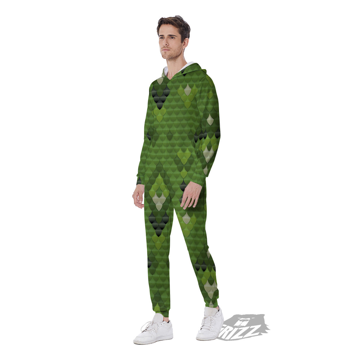 Green Snake Skin Cartoon Print Pattern Men's Jumpsuit-grizzshop