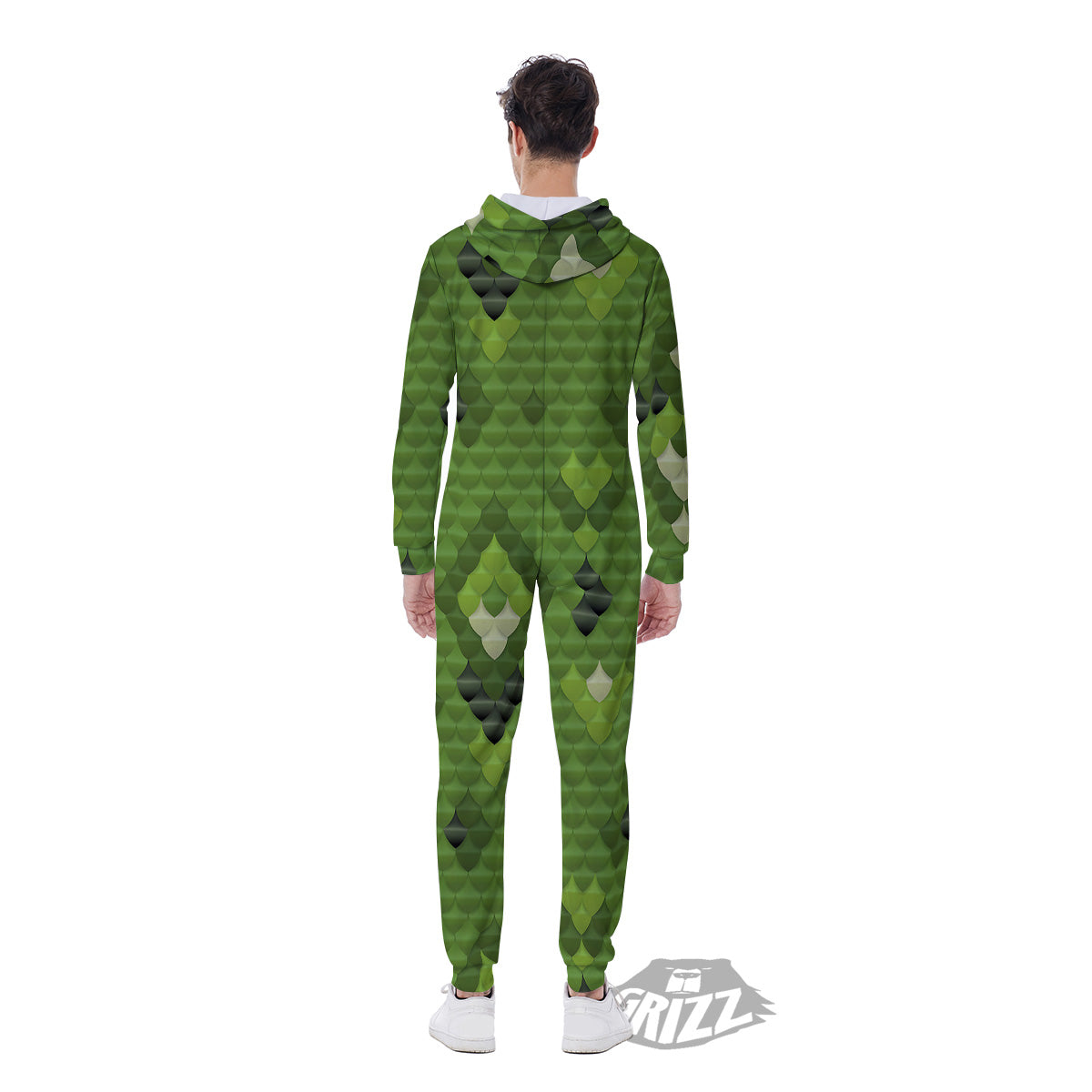 Green Snake Skin Cartoon Print Pattern Men's Jumpsuit-grizzshop