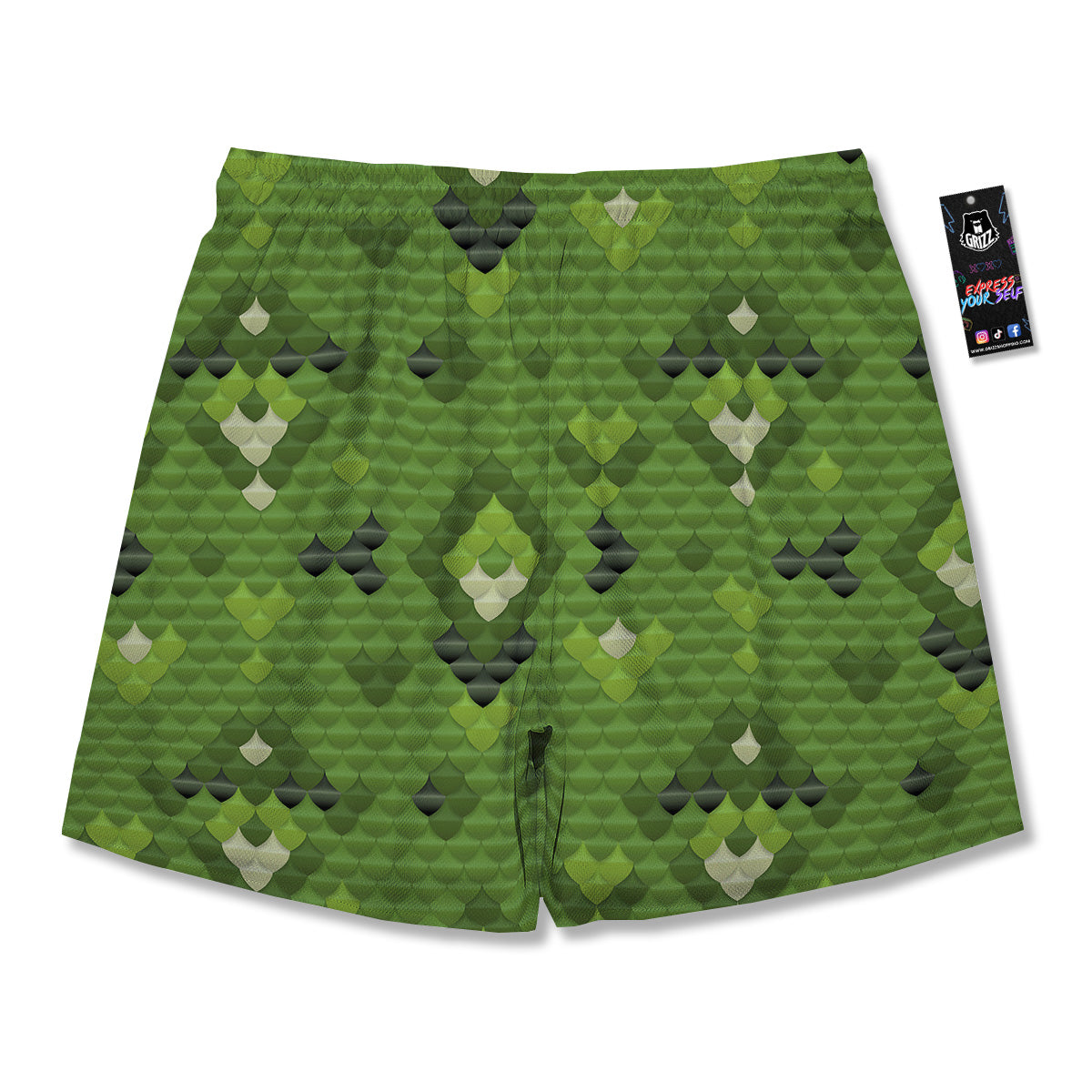 Green Snake Skin Cartoon Print Pattern Men's Running Shorts-grizzshop