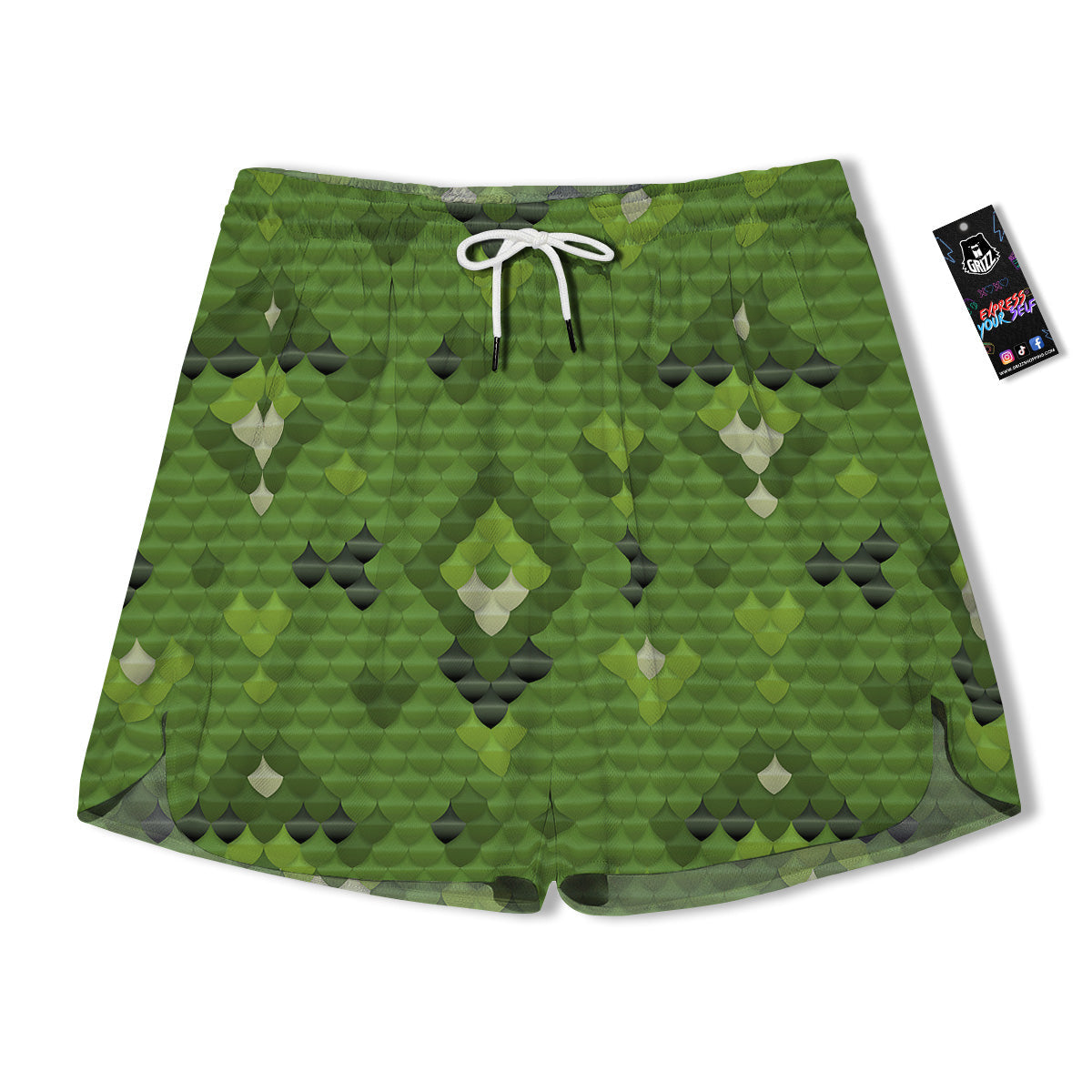 Green Snake Skin Cartoon Print Pattern Men's Running Shorts-grizzshop