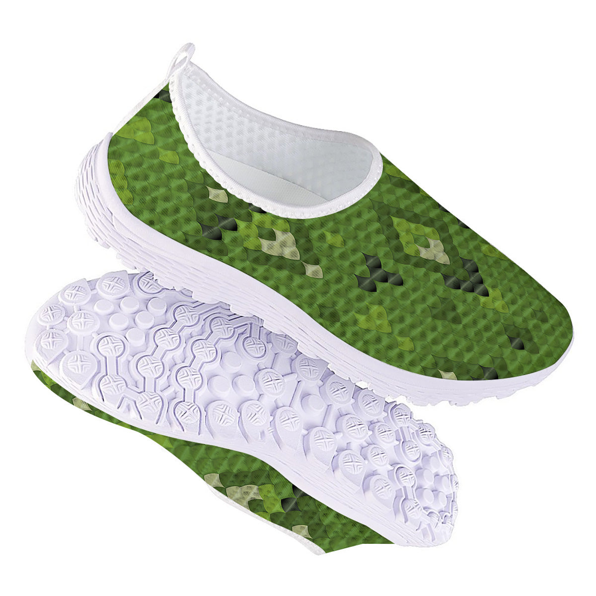 Green Snake Skin Cartoon Print Pattern Nurse Shoes-grizzshop