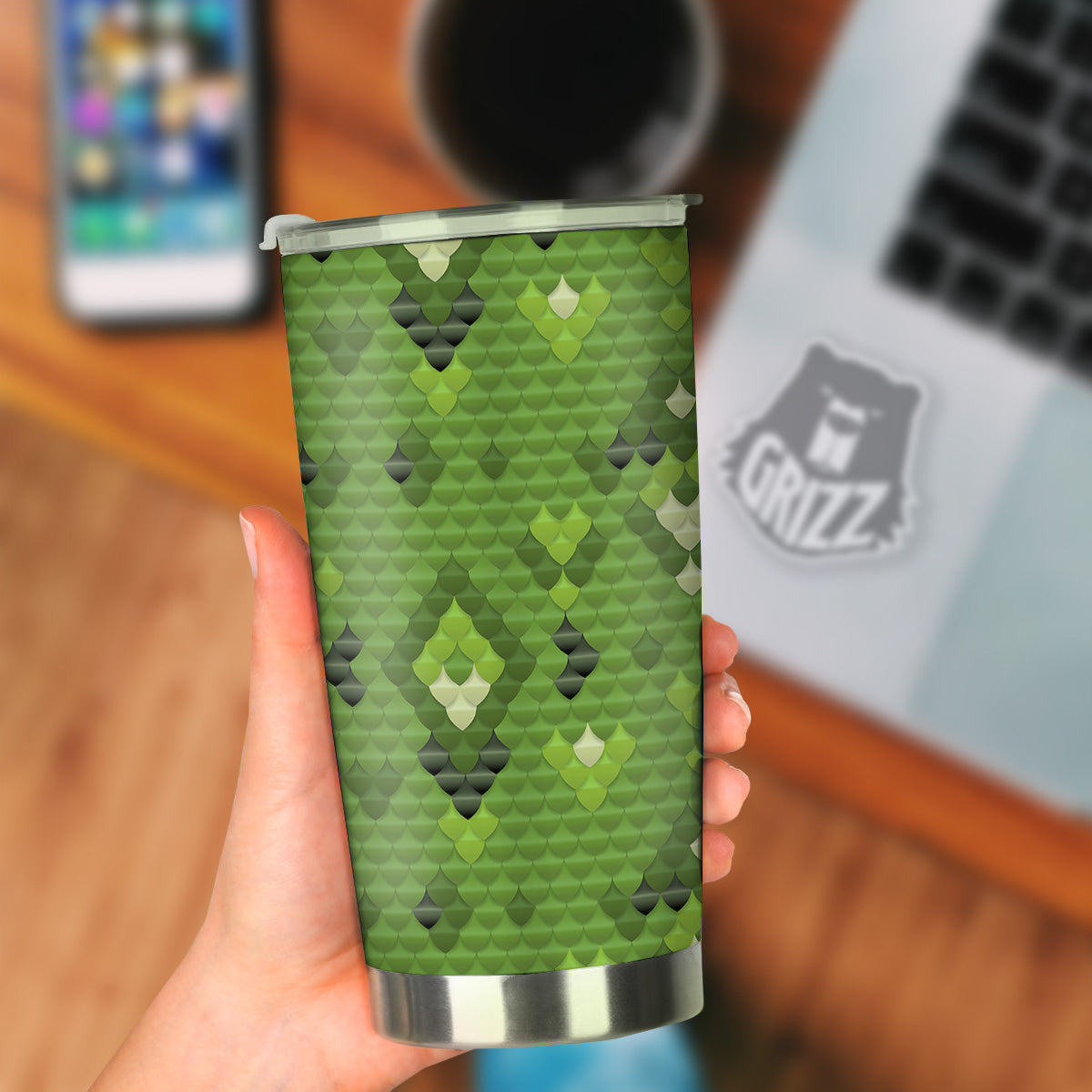 Green Snake Skin Cartoon Print Pattern Tumbler-grizzshop