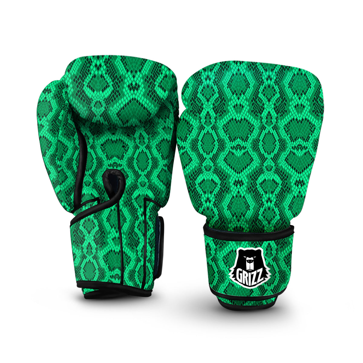 Green Snakeskin Python Skin Pattern Print Boxing Gloves-grizzshop