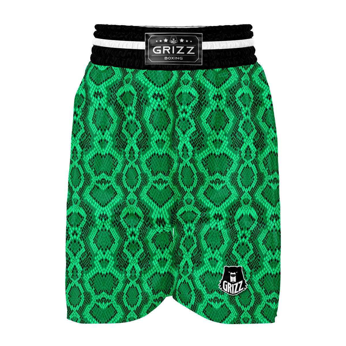 Green Snakeskin Python Skin Pattern Print Boxing Shorts-grizzshop