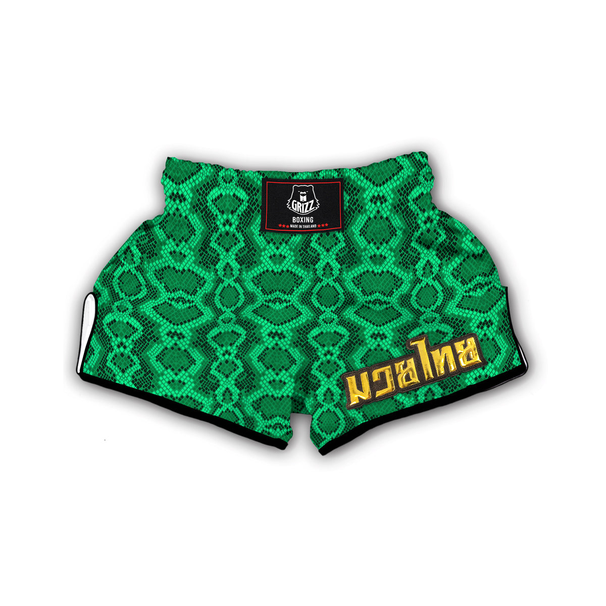 Green Snakeskin Python Skin Pattern Print Muay Thai Boxing Shorts-grizzshop