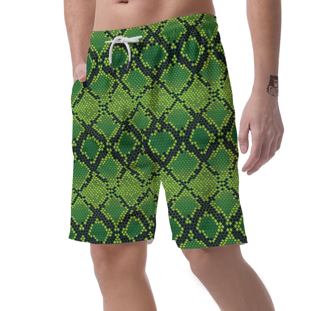 Green Snakeskin print Men's Shorts-grizzshop