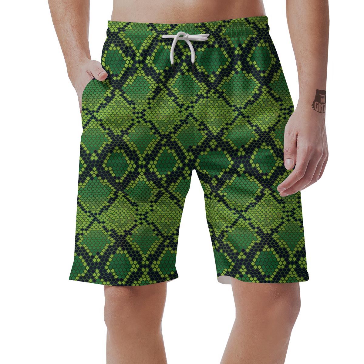 Green Snakeskin print Men's Shorts-grizzshop