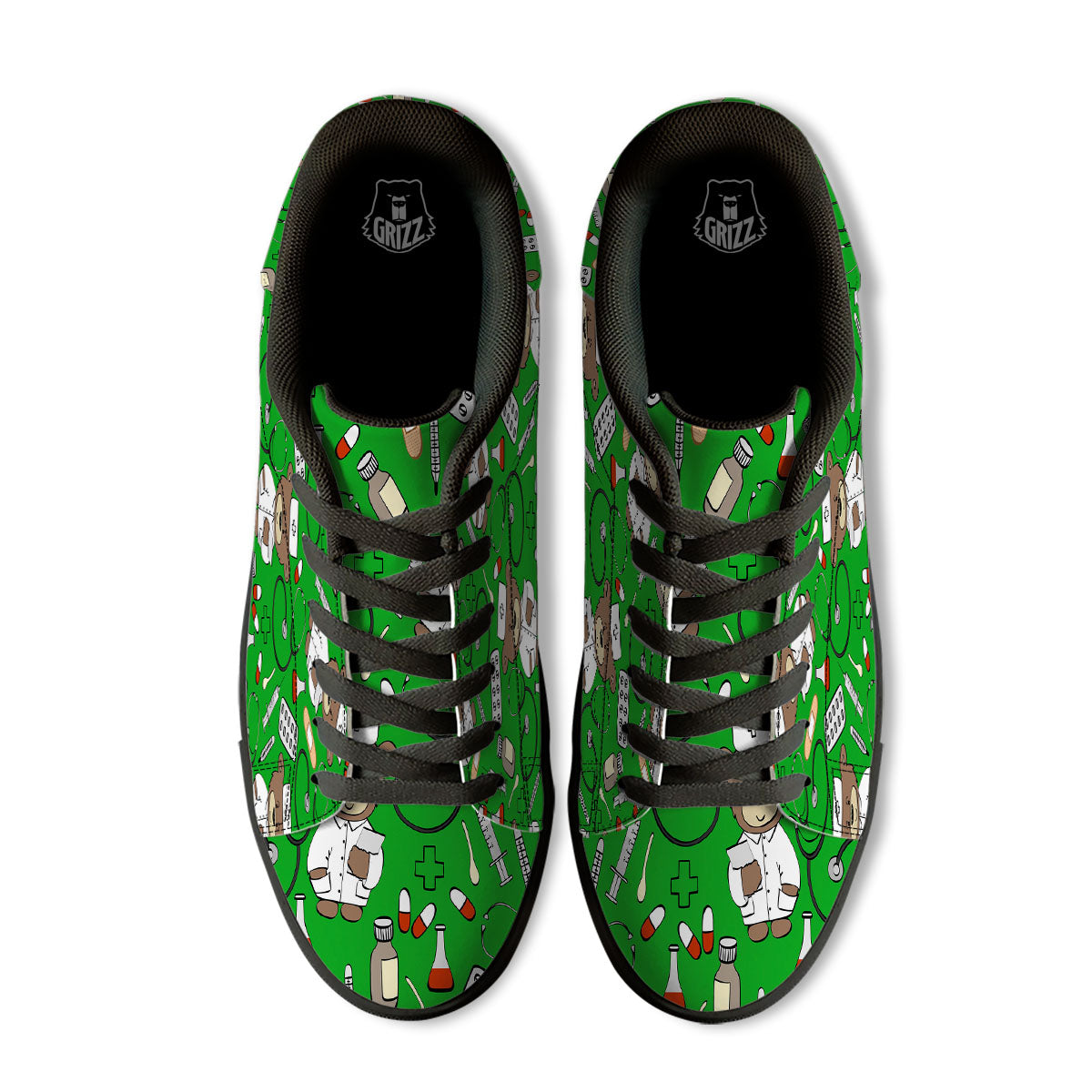 Green Teddy Bear Nurse Black Low Top Sneakers-grizzshop